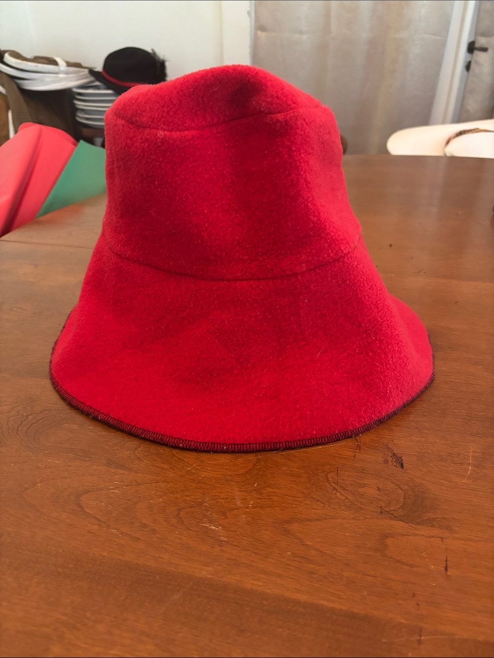 VTG Maralyce Ferree Portland Maine Red Fleece Bucket Hat One Size Art To Wear